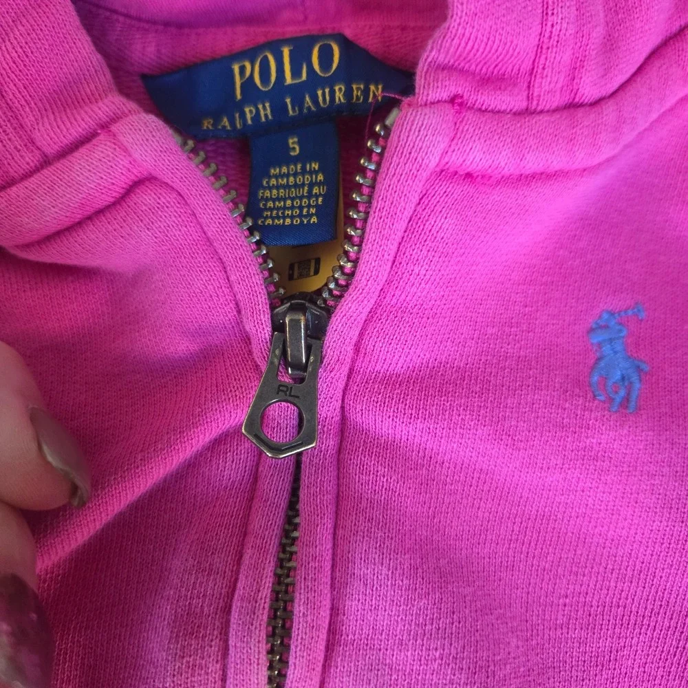 Polo Ralph Lauren Girls Pink Full Zip Hoodie‎ Sweatshirt Size 5 Pony Logo